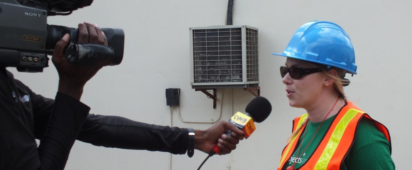 An intern is interviewed about disaster management protocol on one of our International Development internships abroad.
