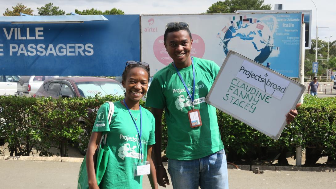 Projects Abroad staff wait for volunteers to arrive at the airport in Madagascar.