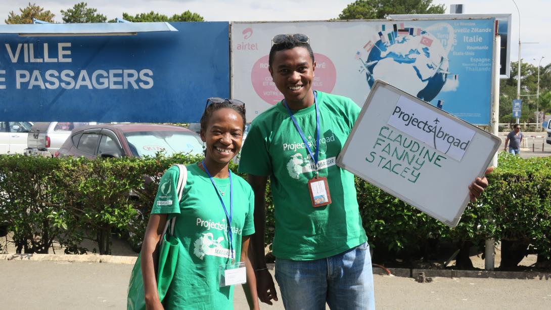 Projects Abroad staff wait for volunteers to arrive at the airport in Madagascar.