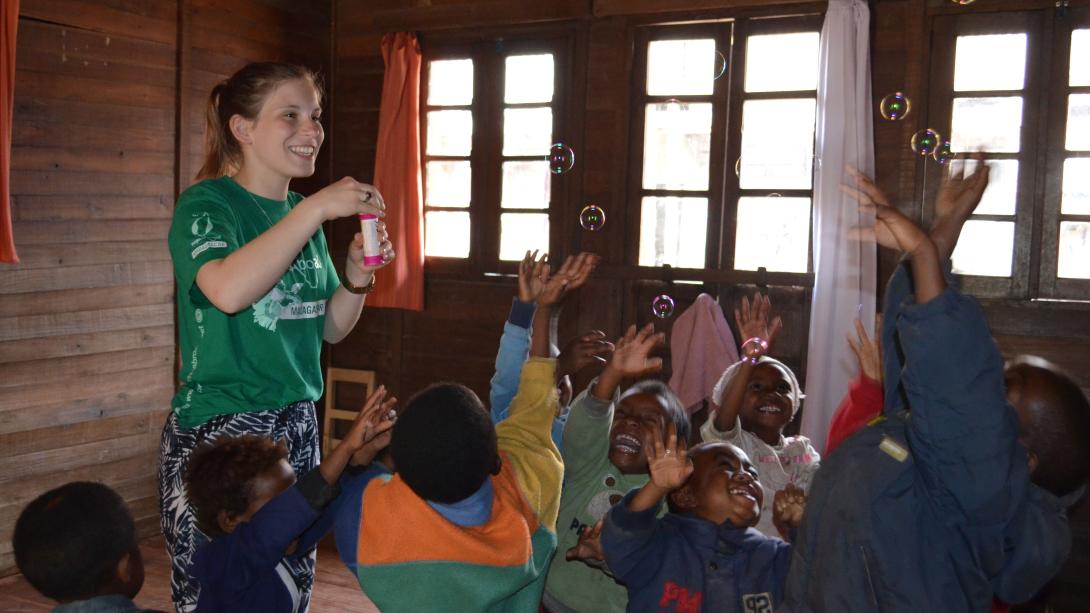 Projects Abroad volunteer in Madagascar after fundraising for her project.